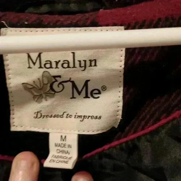 Maralyn & me Fall coatigan Winter wool Red Black Plaid Checkered Chore pea coat - Picture 3 of 7